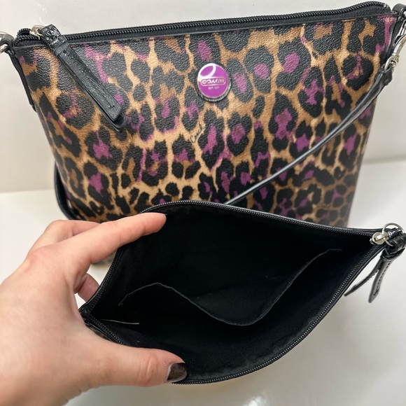 Coach Leopard Print Crossbody Bag - Black and Purple - Picture 5 of 10